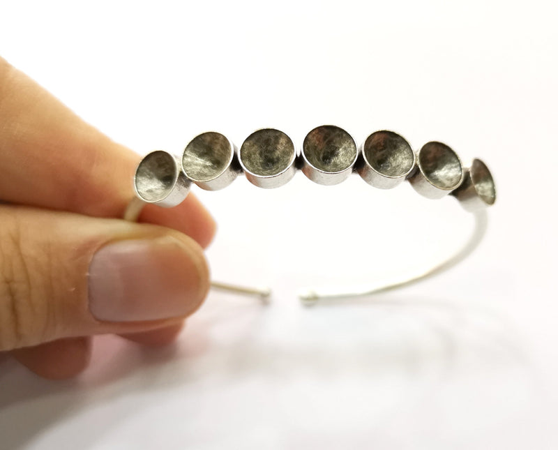 Silver Bracelet Blanks Cuff Blanks Adjustable Blank Antique Silver Plated Brass ( 7mm Cone Blanks ) G19440