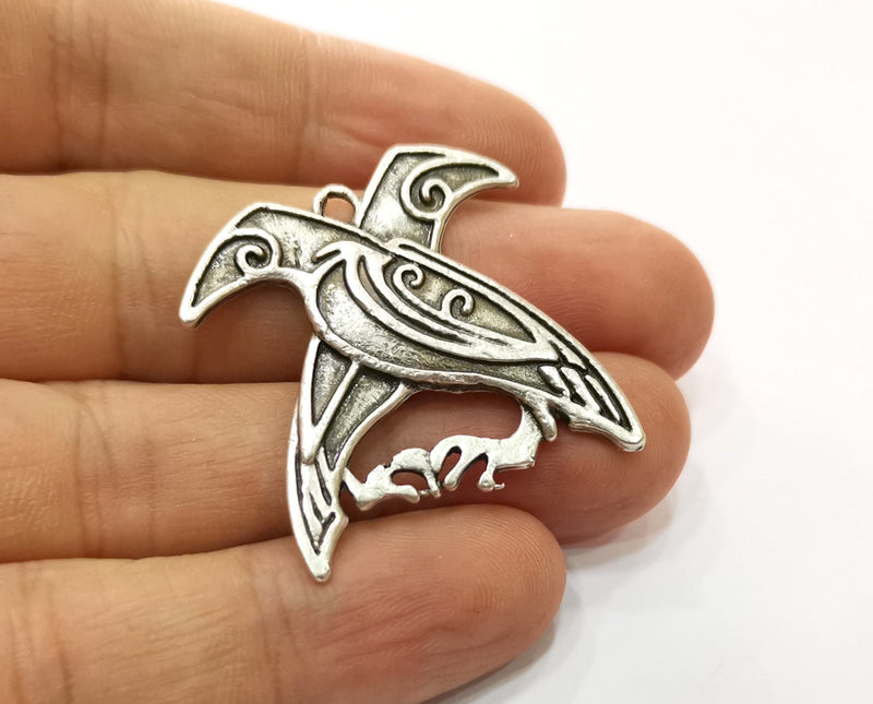 2 Bird Charms Antique Silver Plated Charms (34x32mm) G19442