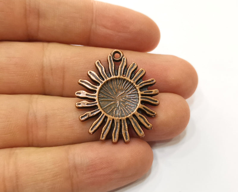 2 Sun Charms Antique Copper Plated Charms (33x28mm)  G18894