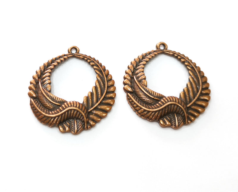 2 Copper Leaf Charms Antique Copper Plated Charms (38x33mm)  G18897