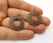 2 Flower Copper Charms Antique Copper Plated Charms (30x26mm)  G18898