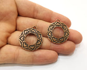 2 Flower Copper Charms Antique Copper Plated Charms (30x26mm)  G18898
