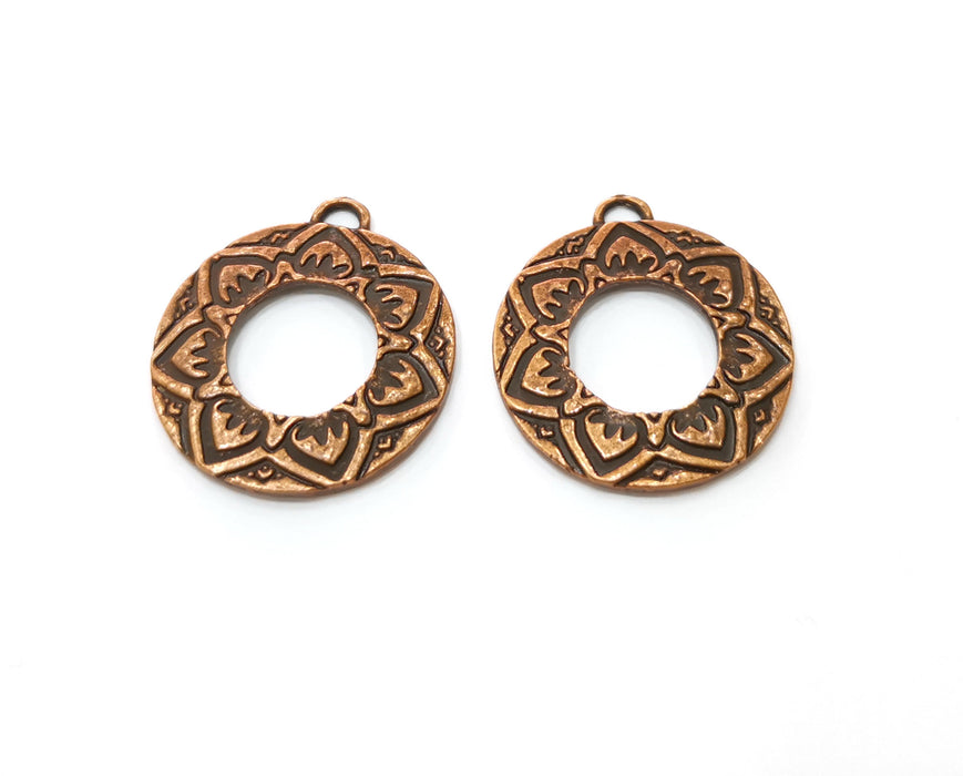 2 Flower Copper Charms Antique Copper Plated Charms (30x26mm)  G18898