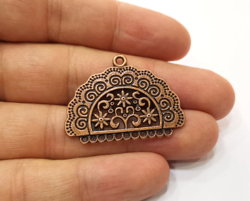 2 Copper Flower Connector Charms Antique Copper Plated Charms (38x29mm)  G18899