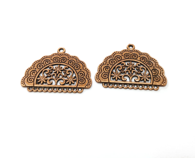 2 Copper Flower Connector Charms Antique Copper Plated Charms (38x29mm)  G18899