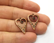 8 Heart Charms Antique Copper Plated Charms (25x17mm) G18902