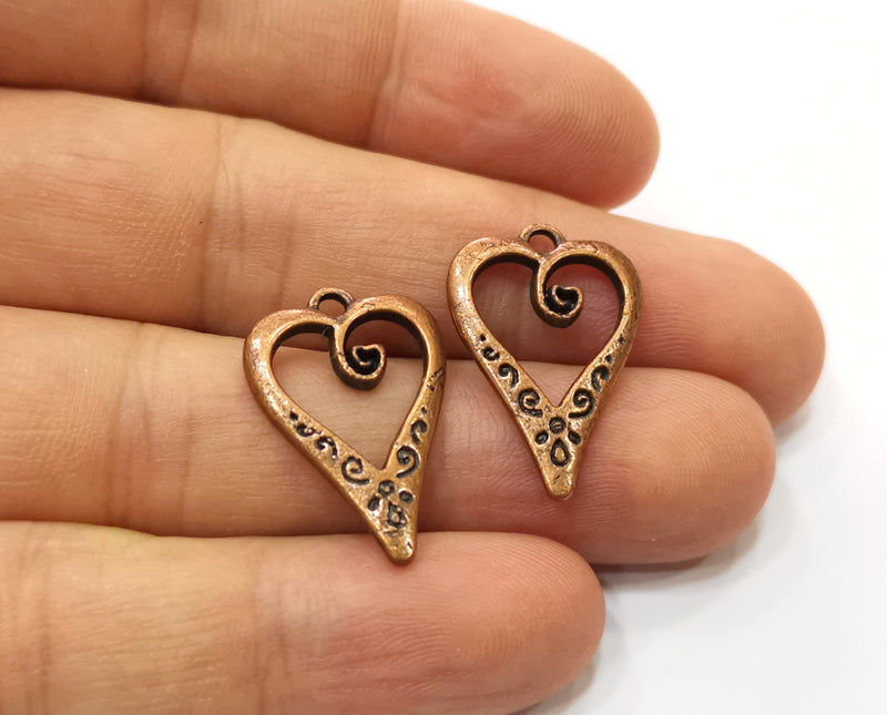 8 Heart Charms Antique Copper Plated Charms (25x17mm) G18902