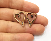 8 Heart Charms Antique Copper Plated Charms (25x17mm) G18902