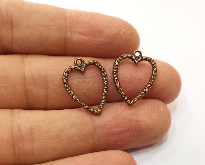 10 Heart Charms Antique Copper Plated Charms (21x15mm) G18910
