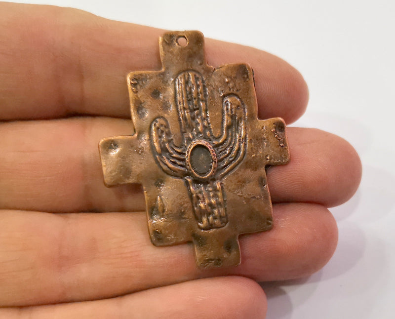 2 Cactus Charms Antique Copper Plated Charms (48x37mm)  G19456