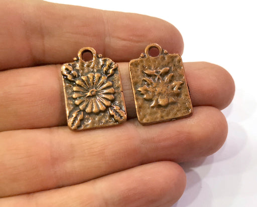 4 Flower Charms Antique Copper Plated Charms Double Sided (both sides are different)(25x17mm)  G19457