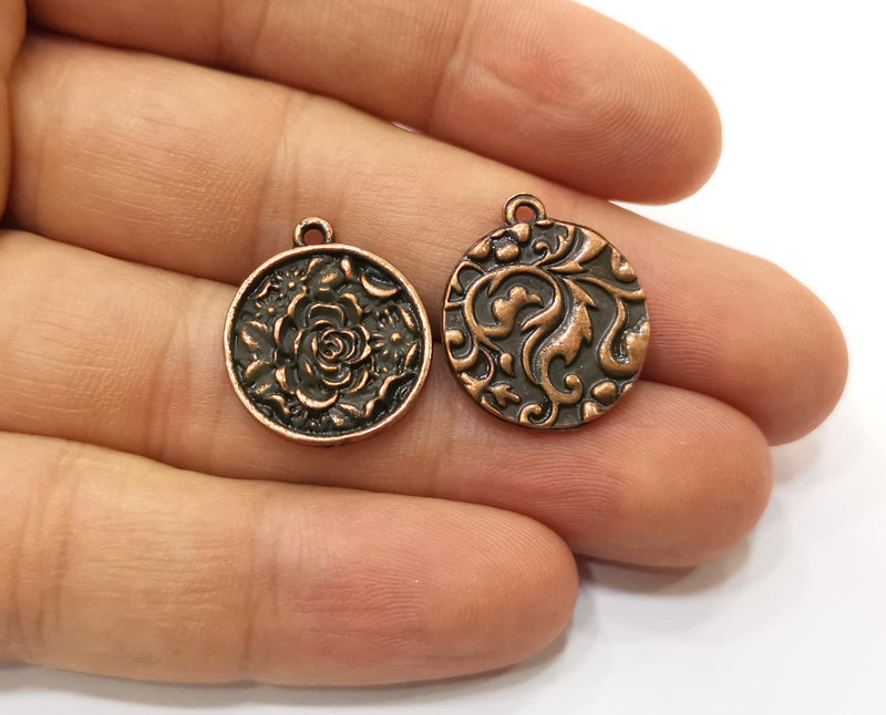 4 Flower Charms Antique Copper Plated Charms (21x18mm)  G18912