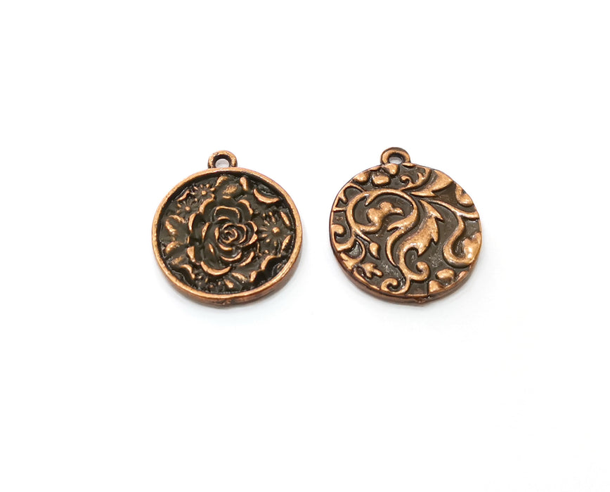 4 Flower Charms Antique Copper Plated Charms (21x18mm)  G18912