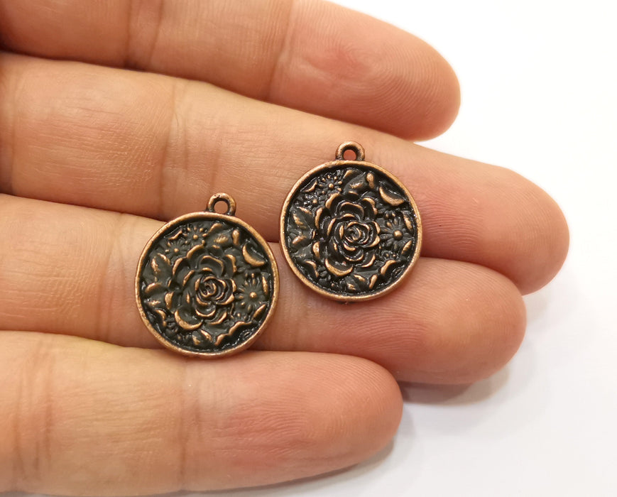 4 Flower Charms Antique Copper Plated Charms (21x18mm)  G18912
