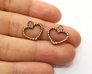 10 Twisted Heart Charms Antique Copper Plated Charms  (17x17mm)  G19406