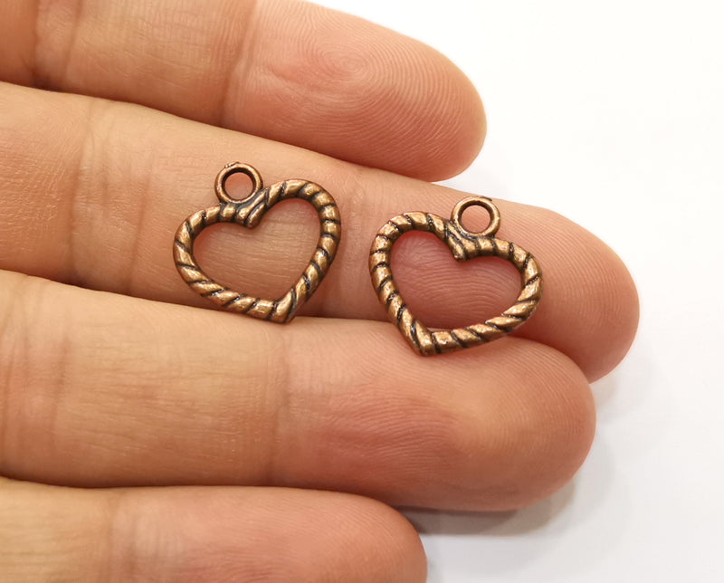 10 Twisted Heart Charms Antique Copper Plated Charms  (17x17mm)  G19406