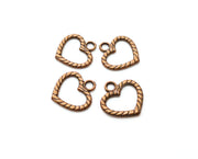 10 Twisted Heart Charms Antique Copper Plated Charms  (17x17mm)  G19406