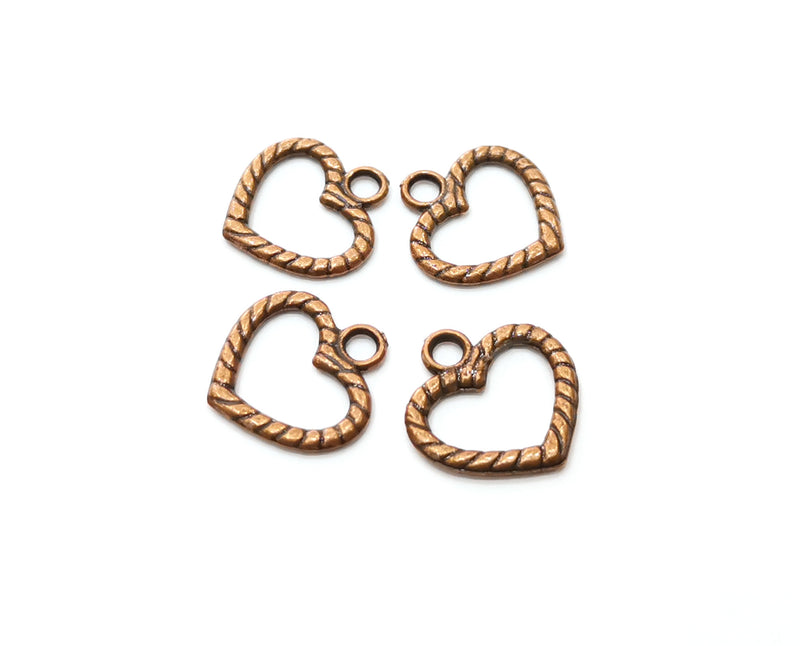 10 Twisted Heart Charms Antique Copper Plated Charms  (17x17mm)  G19406