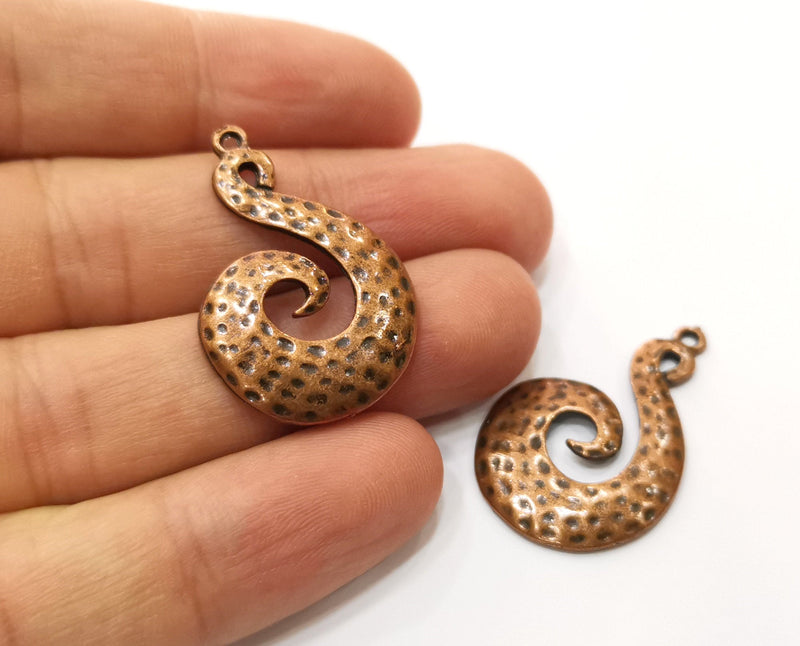 2 Copper Hammered Charms Antique Copper Plated Charms (34x22mm)  G18916