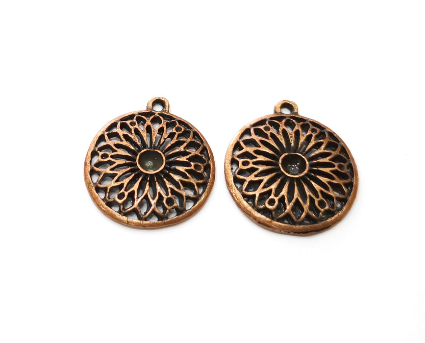 4 Copper Flower Charms Antique Copper Plated Charms (26x23mm)  G18920