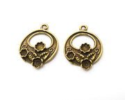 2 Antique Bronze Flower and Leaf Charms Antique Bronze Plated Charms (35x27mm)  G18924