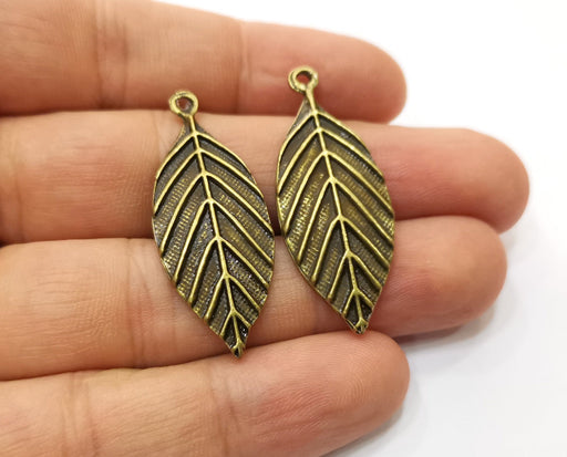 4 Antique Bronze Leaf Charms Antique Bronze Plated Charms (41x16mm) G18926