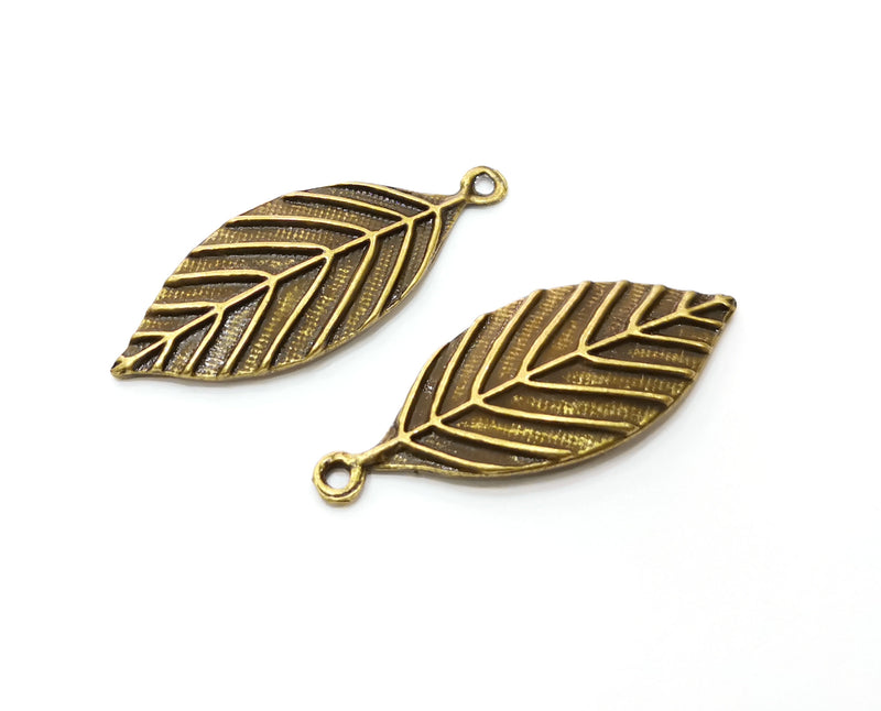 4 Antique Bronze Leaf Charms Antique Bronze Plated Charms (41x16mm) G18926