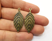 4 Antique Bronze Leaf Charms Antique Bronze Plated Charms (41x16mm) G18926