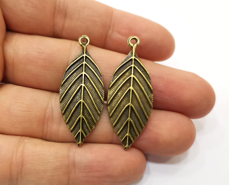 4 Antique Bronze Leaf Charms Antique Bronze Plated Charms (41x16mm) G18926
