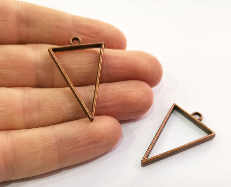 4 Triangle Bezel Charms Antique Copper Plated Charms (38x24mm) G19782