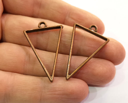 4 Triangle Bezel Charms Antique Copper Plated Charms (38x24mm) G19782