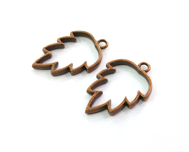 4 Pine Charms Bezel Antique Copper Plated Charms (34x23mm) G19780