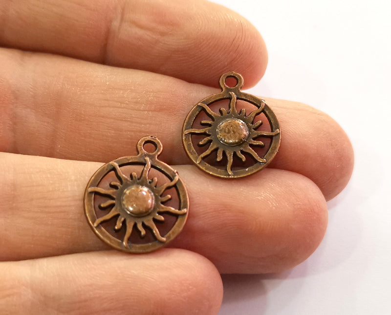 10 Sun Charms Antique Copper Plated Charms (20x16mm)  G19466