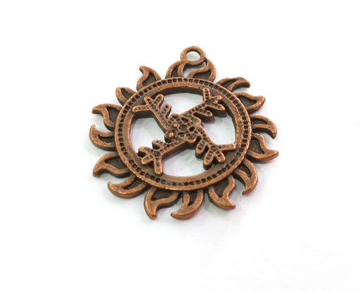 2 Sun Charms Antique Copper Plated Charms (41x36mm)  G19471