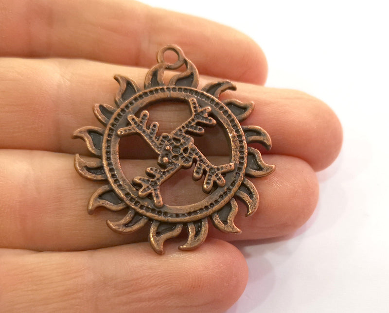 2 Sun Charms Antique Copper Plated Charms (41x36mm)  G19471