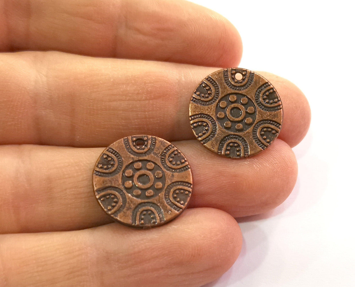 6 Copper Charms Antique Copper Plated Charms (19mm)  G19473