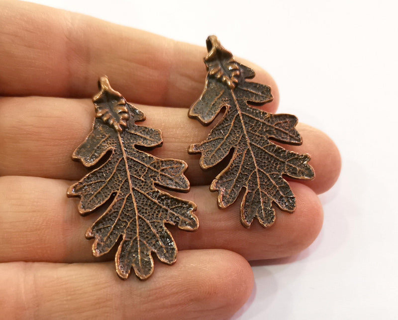 2 Leaf Charms Antique Copper Plated Charms Double sided (47x26mm) G19474