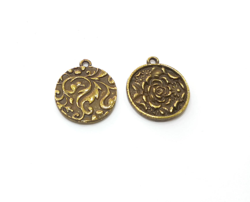 4 Flower Charms Antique Bronze Plated Charms (21x18mm)  G18929