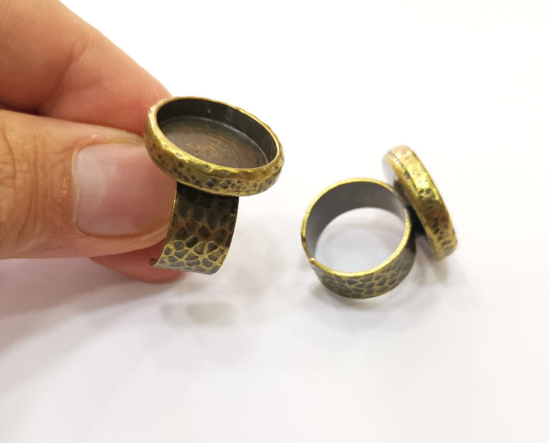 Hammered Ring Blank Setting Cabochon Base inlay Ring Backs Mounting Adjustable Ring Bezel (18mm blank) Antique Bronze Plated G18933