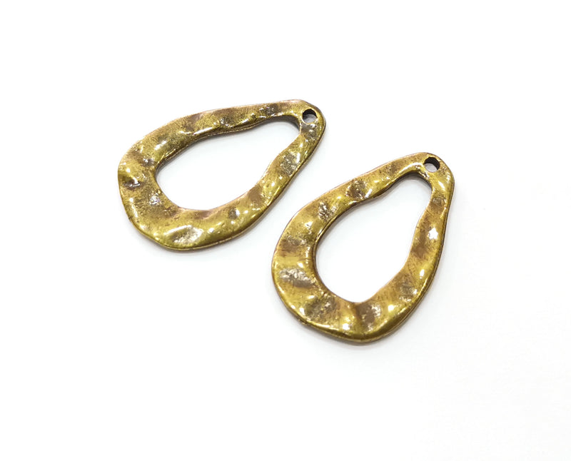 4 Antique Bronze Hammered Drop Charms Antique Bronze Plated Charms (28x18mm)  G18935