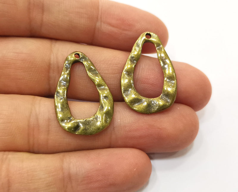 4 Antique Bronze Hammered Drop Charms Antique Bronze Plated Charms (28x18mm)  G18935