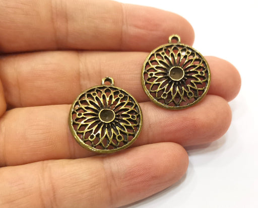 4 Antique Bronze Flower Charms Antique Bronze Plated Charms (26x23mm)  G18937