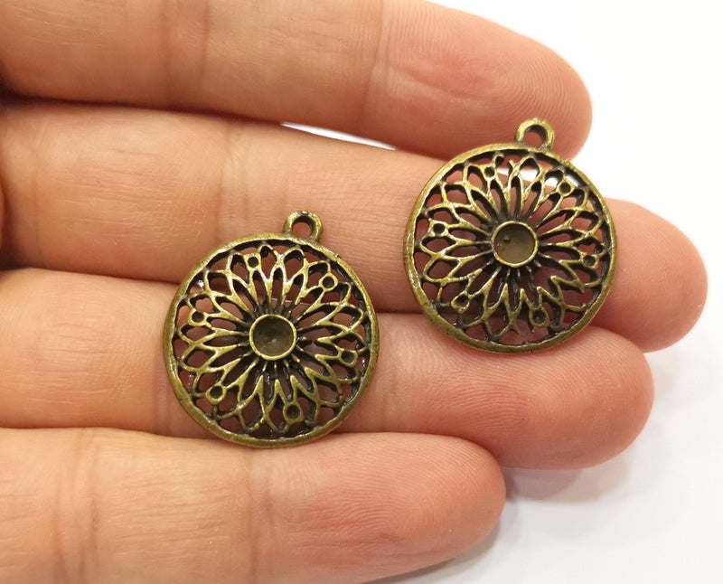 4 Antique Bronze Flower Charms Antique Bronze Plated Charms (26x23mm)  G18937