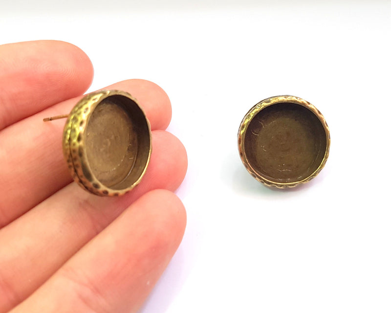 Earring Blank Backs Antique Bronze Resin Base inlay Blank Cabochon Mountings Setting Antique Bronze Plated Metal (18mm blank) 1 pair G19475