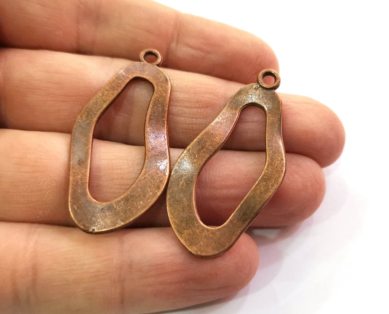 2 Wavy Oval Charms Antique Copper Plated Charms (44x22mm)  G19480