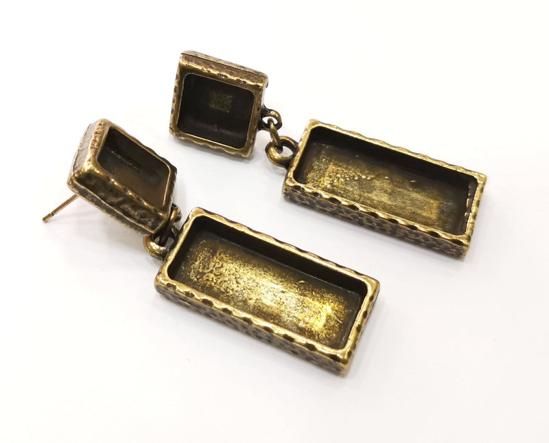 Earring Blank Base Settings Resin Blank Cabochon Base inlay Blank Mountings Antique Bronze Plated Metal (15+25x10mm 2 blank ) 1 Set  G18945