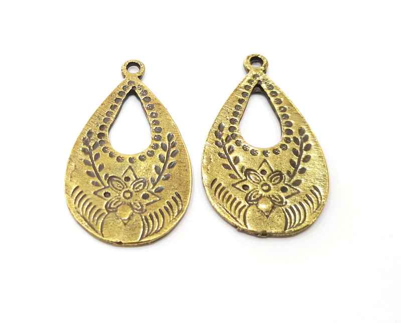 2 Flower Antique Bronze Charm Antique Bronze Plated Charm (46x26mm) G18947