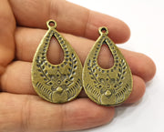 2 Flower Antique Bronze Charm Antique Bronze Plated Charm (46x26mm) G18947