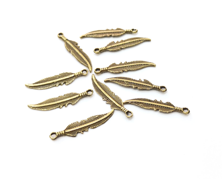 20 Feather Charms Antique Bronze Plated Charms (25x5mm)  G18948