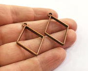 4 Diamond Bezel Charms Antique Copper Plated Charms (38x24mm) G19781
